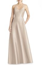 Women's Alfred Sung Strappy Sateen A-line Gown - Beige
