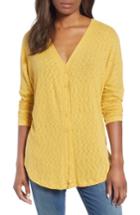 Women's Caslon Button Front Ribbed Knit Top - Yellow
