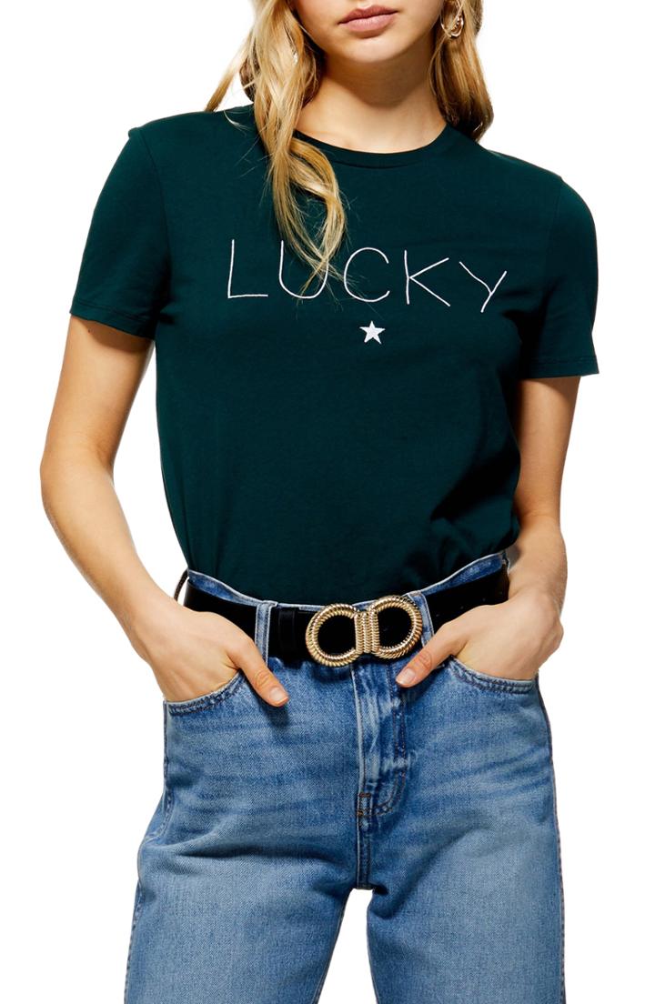 Women's Topshop Lucky Star Tee Us (fits Like 0-2) - Green