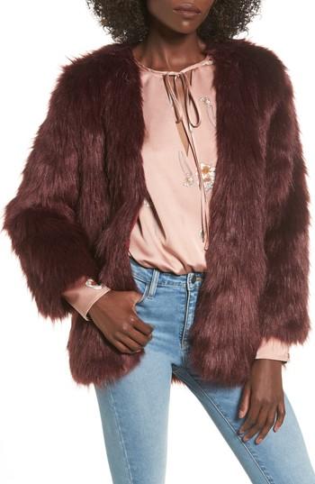 Women's Lovers + Friends Adora Faux Fur Jacket - Burgundy