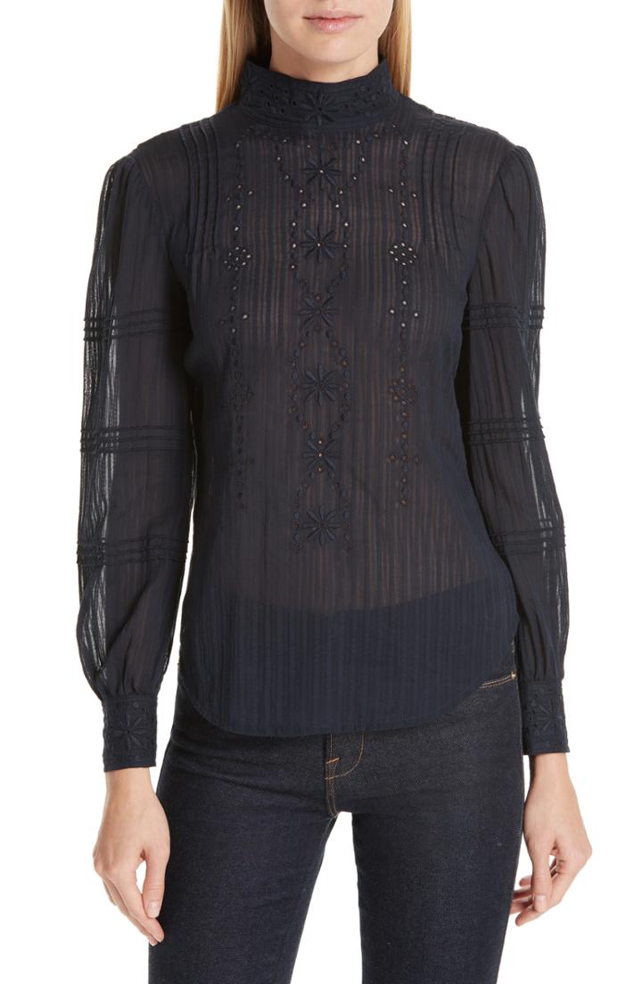 Women's Derek Lam 10 Crosby Embroidered Eyelet Blouse - Blue