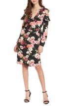 Women's Love, Fire Floral Print Wrap Dress - Black