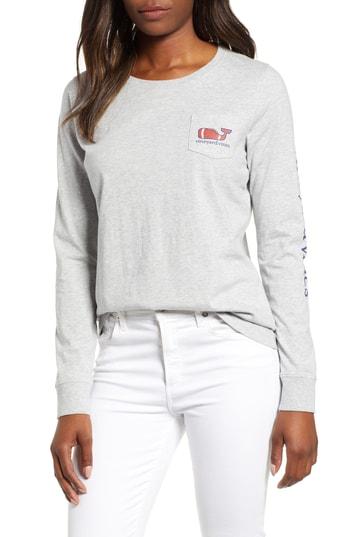 Women's Vineyard Vines Football Whale Long Sleeve Tee - Grey