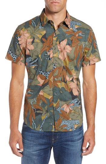 Men's Bonobos Riviera Slim Fit Roam Cat Print Sport Shirt R - Blue