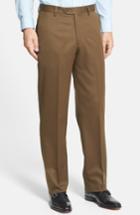 Men's Berle Flat Front Wool Gabardine Trousers X Unhemmed - Brown