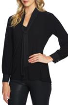 Women's Cece Chiffon Tie Neck Knit Top - Black