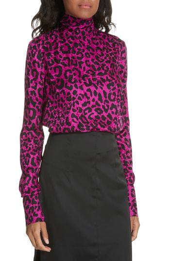 Women's Milly Leopard Print Silk Jacquard Top - Pink