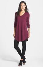 Petite Women's Eileen Fisher Lightweight Merino Jersey V-neck Tunic, Size P - Burgundy