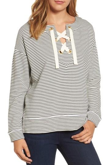 Women's Vineyard Vines Bateau Neck Lace-up Pullover - Blue