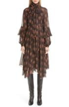 Women's Etro Ruffle Sleeve Print Silk Dress Us / 40 It - Brown