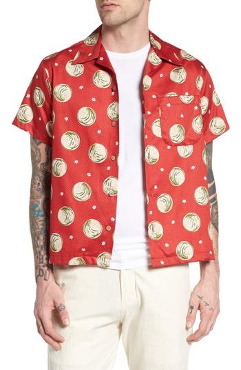Men's Naked & Famous Denim Japanese Springtime Woven Shirt - Red