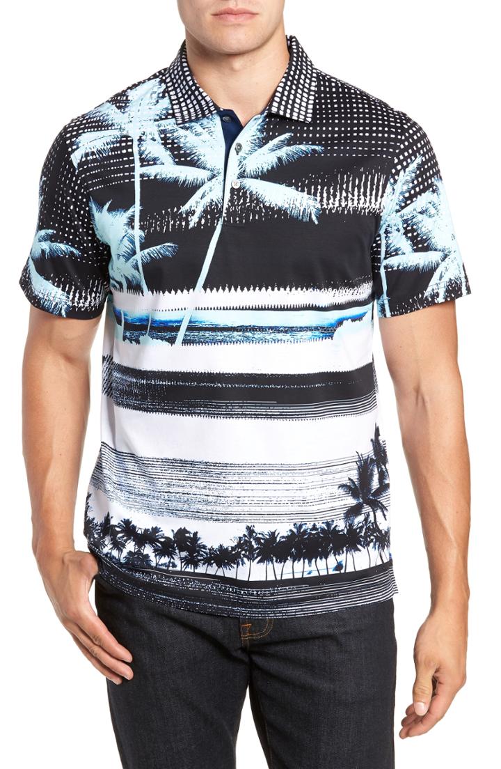 Men's Bugatchi Print Polo - Blue