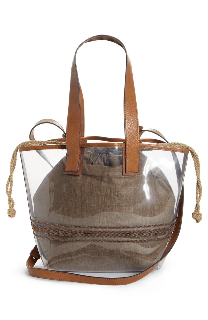 Brunello Cucinelli Monili Trim Drawstring Shopper Bag - Brown