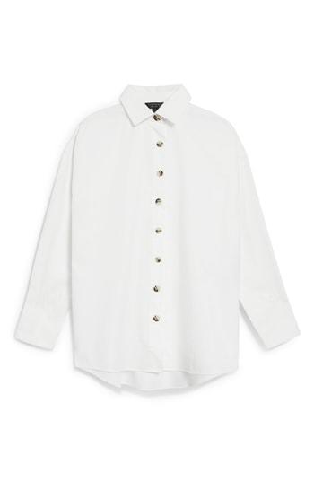 Women's Topshop Oversized Split Side Cotton Shirt Us (fits Like 0) - Ivory