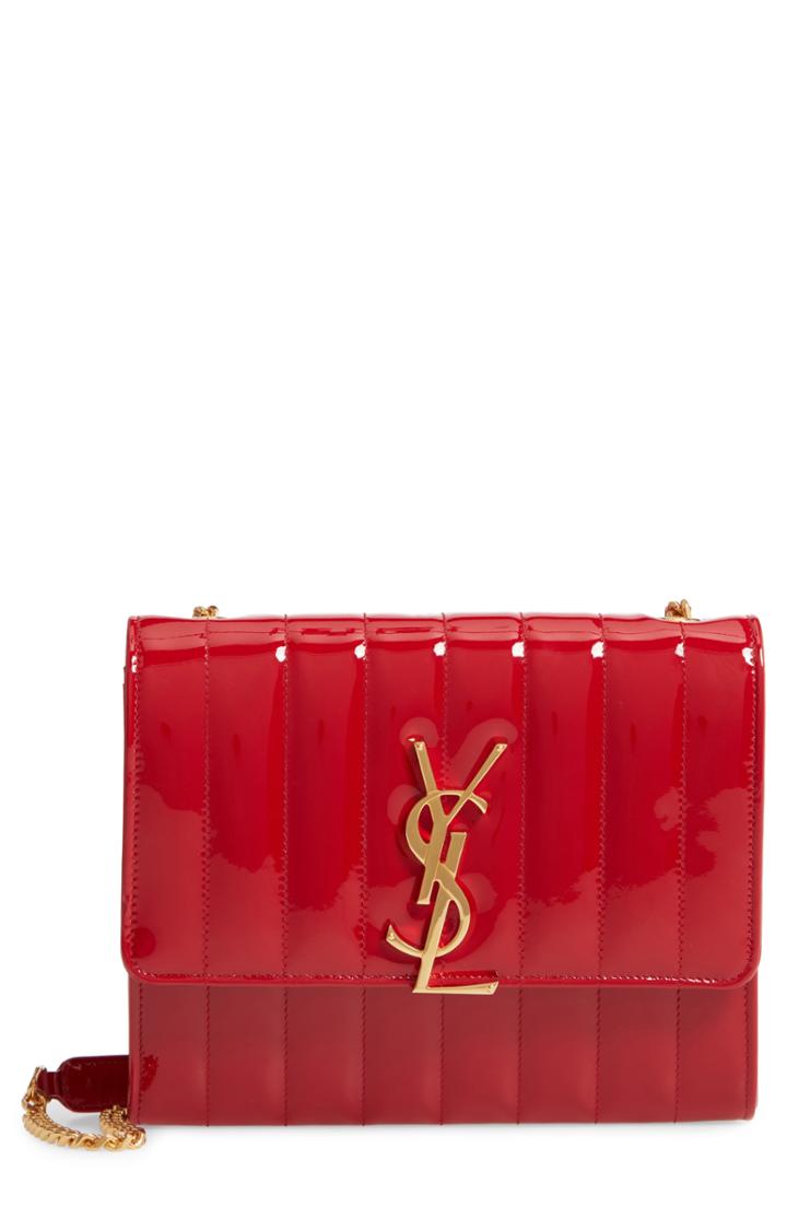 Women's Saint Laurent Vicky Patent Leather Wallet On A Chain - Burgundy