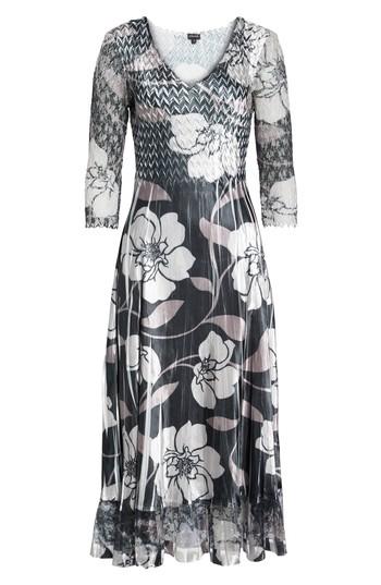 Petite Women's Komarov Floral A-line Dress P - Black