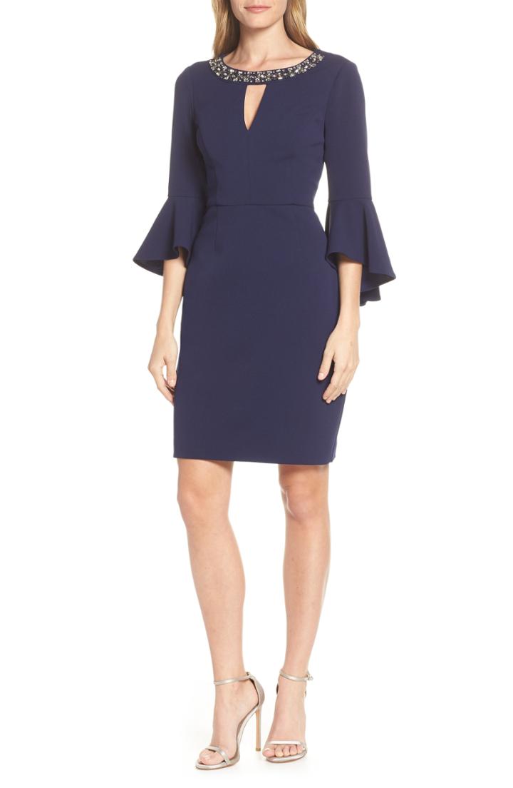 Women's Vince Camuto Embellished Neck Sheath Dress - Blue
