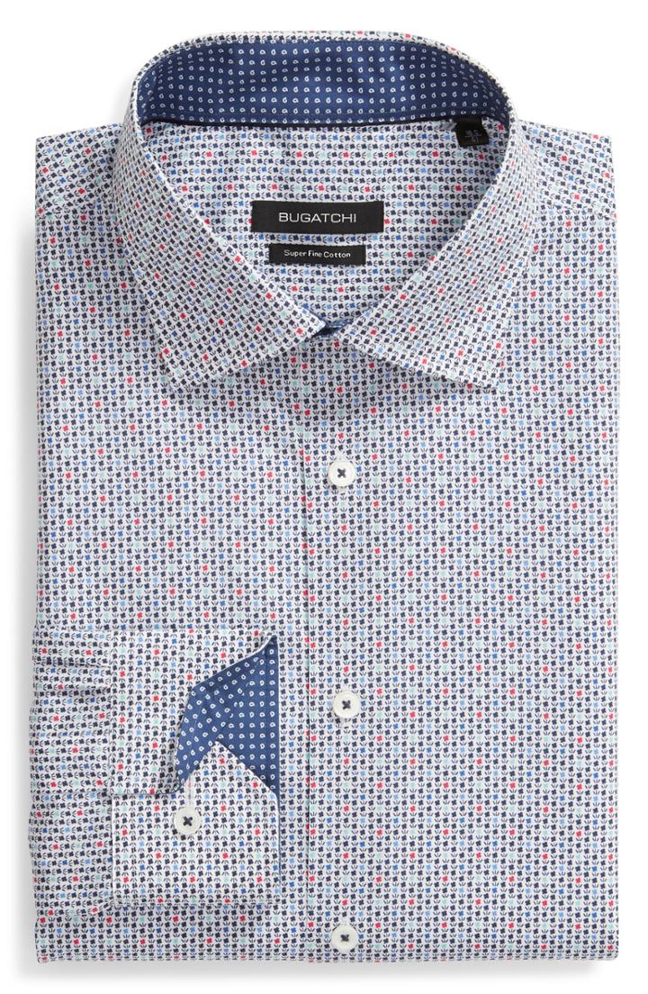 Men's Bugatchi Trim Fit Floral Dress Shirt .5 - White