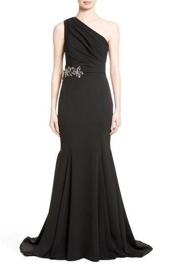 Women's Badgley Mischka Couture Odessa Embellished One-shoulder Gown - Black