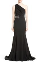 Women's Badgley Mischka Couture Odessa Embellished One-shoulder Gown - Black
