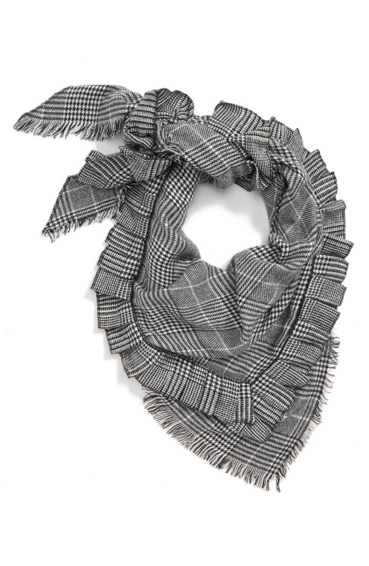 Women's Bp. Ruffle Plaid Triangle Scarf