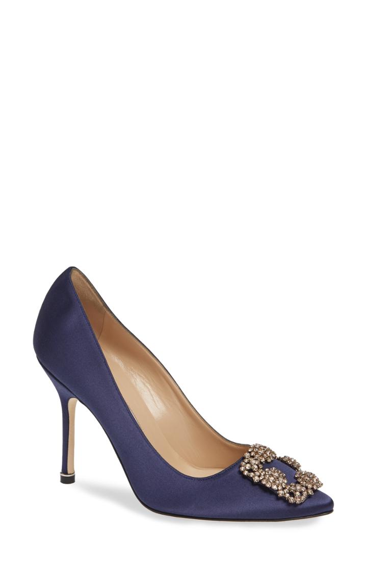 Women's Manolo Blahnik 'hangisi' Jewel Pump Us / 39eu - Blue
