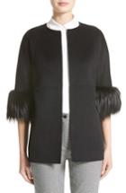 Women's Michael Kors Genuine Fox Fur Trim Wool Blend Jacket - Black
