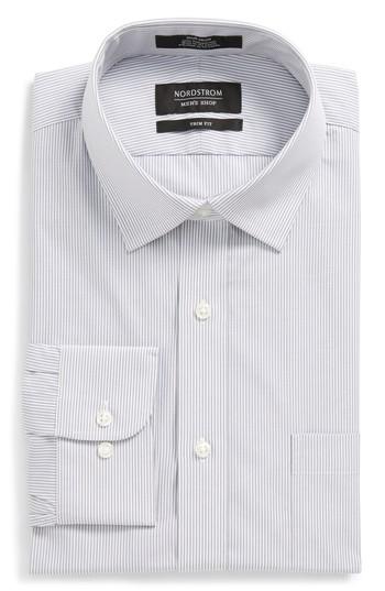 Men's Nordstrom Men's Shop Trim Fit No-iron Stripe Dress Shirt .5 32/33 - Grey