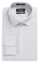 Men's Nordstrom Men's Shop Trim Fit No-iron Stripe Dress Shirt .5 32/33 - Grey