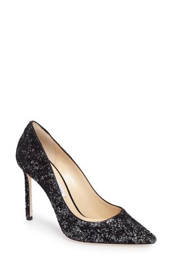 Women's Jimmy Choo Romy Textured Glitter Pump Us / 34eu - Black