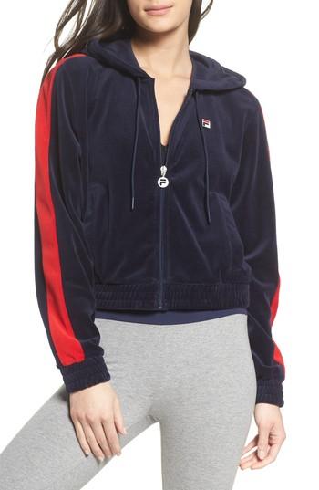 Women's Fila Carly Velour Hoodie - Blue