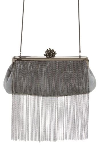 Badgley Mischka Deluxe Fringe Suede Clutch - Metallic