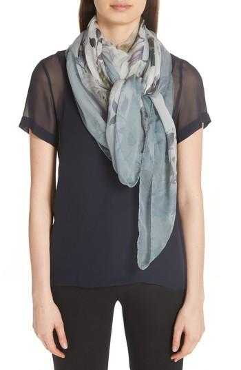 Women's Max Mara Kabir Large Printed Square Silk Scarf, Size - Blue