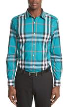 Men's Burberry Nelson Check Sport Shirt, Size - Blue/green