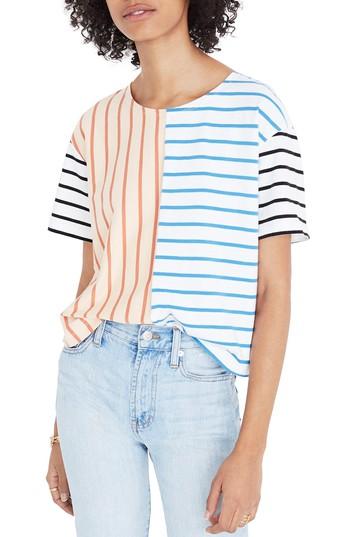 Women's Madewell Mixed Stripe Easy Crop Tee, Size - Pink