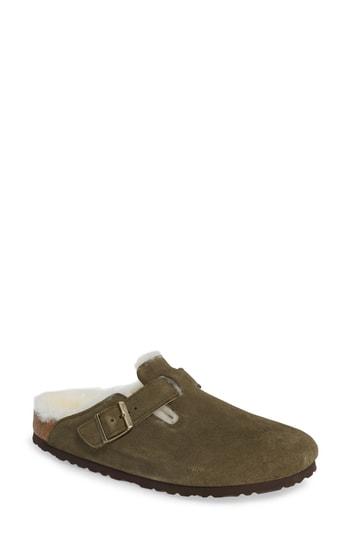 Women's Birkenstock 'boston' Genuine Shearling Lined Clog -8.5us / 39eu - Green
