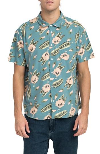 Men's Rvca Pelletier Tropic Short Sleeve Shirt - Blue