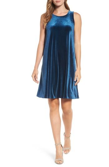 Petite Women's Halogen Velvet Trapeze Dress, Size P - Blue/green