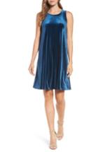 Petite Women's Halogen Velvet Trapeze Dress, Size P - Blue/green
