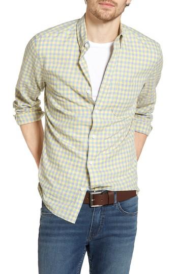 Men's 1901 Trim Fit Heather Gingham Linen Blend Sport Shirt - Yellow