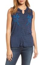 Women's Lucky Brand Beaded Tie Waist Top - Blue