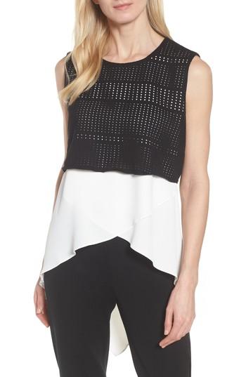 Women's Ming Wang Mixed Media Tunic Top - Black