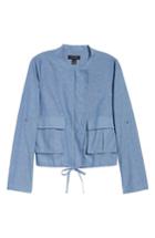 Women's Halogen Linen Blend Chambray Tie Waist Jacket - Blue