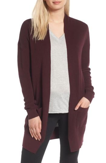 Women's Bp. Lightweight Rib Stitch Cardigan, Size - Burgundy