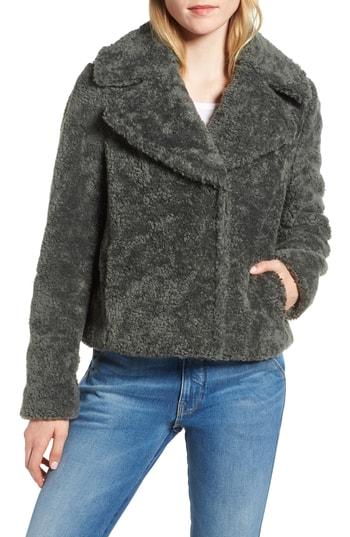 Women's Kensie Faux Shearling Moto Jacket - Green