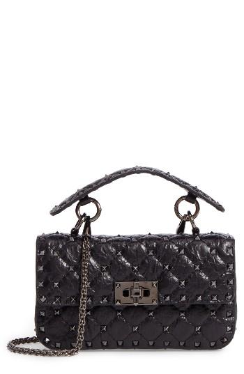 Valentino Matelasse Small Rockstud Spike Leather Top Handle Bag -