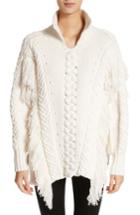Women's Burberry Borbore Fringed Cable Knit Sweater - White