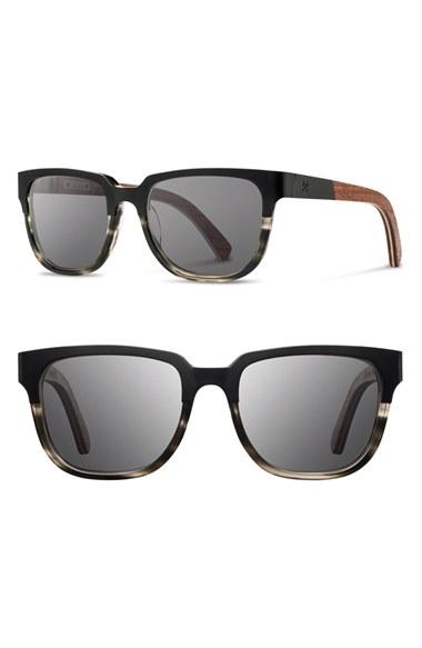 Women's Shwood 'prescott' 52mm Titanium & Wood Sunglasses - Black Titanium/ Walnut/ Grey