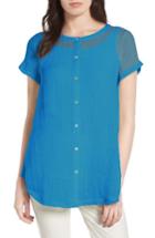 Women's Eileen Fisher Button Front Organic Linen Tunic, Size - Blue/green