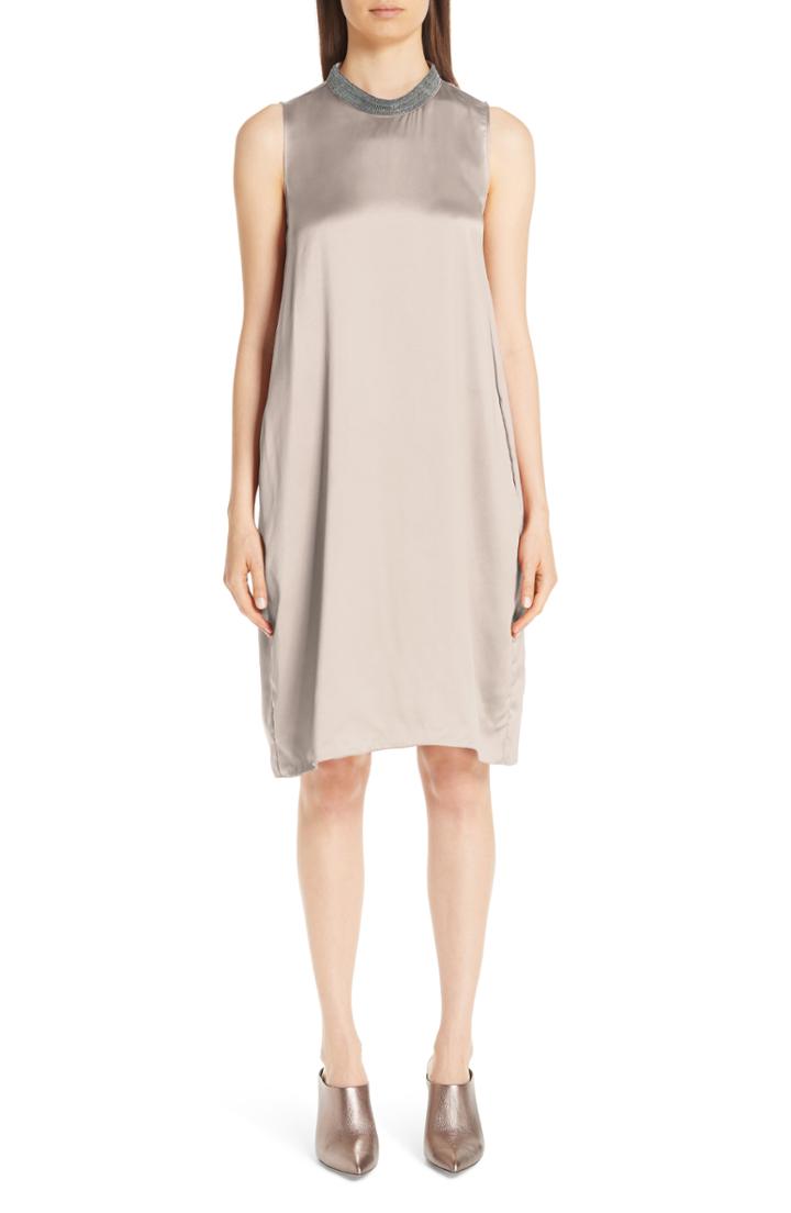 Women's Fabiana Filippi Chain Trim Satin Dress Us / 46 It - Beige